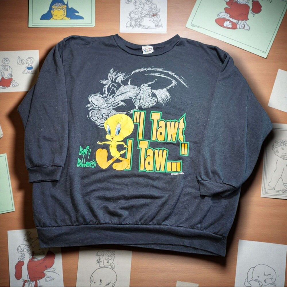 Vintage 1996 Looney Tunes Tweety & Sylvester Halloween Sweatshirt XL Unisex